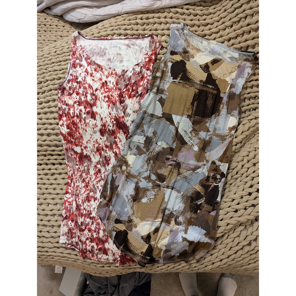LOGO Layers Womens XS Tank Tops‎ 2 Pack Red Tie Dye Brown Abstract Sleeveless